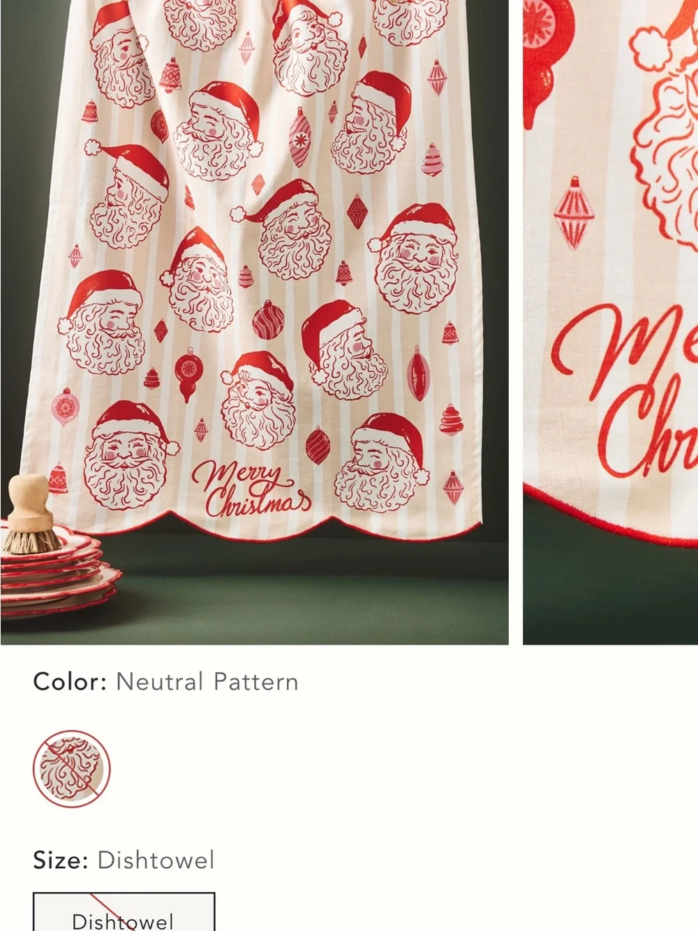 Anthropologie Vintage Santa 'Merry Christmas'  Kitchen‎ Dish Towel